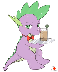 Size: 700x860 | Tagged: safe, artist:japananon, artist:昔の傷口, character:spike, alcohol, bow tie, drink, japanese, waiter, whiskey