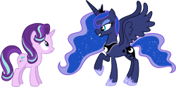 Size: 6210x3068 | Tagged: safe, artist:drakizora, character:princess luna, character:starlight glimmer, episode:to where and back again, g4, my little pony: friendship is magic, absurd resolution, raised hoof, simple background, transparent background, vector