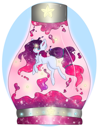 Size: 1155x1500 | Tagged: safe, artist:niniibear, oc, oc only, species:pony, adoptable, blank flank, blue, blushing, chest fluff, cute, floating, fluffy, galaxy, happy, lava, lava lamp, lava lamp pony, lava pony, pink, purple, solo, sparkle, sparkling, stars