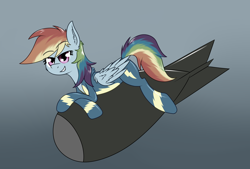 Size: 2272x1535 | Tagged: safe, artist:zogzor, character:rainbow dash, bomb, clothing, female, pinup, solo, weapon, wonderbolts uniform