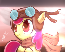 Size: 1280x1024 | Tagged: safe, artist:mister-markers, character:apple bloom, clothing, female, goggles, helmet, pilot, scarf, solo