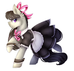 Size: 1876x1782 | Tagged: safe, artist:cloud-drawings, character:octavia melody, species:earth pony, species:pony, clothing, female, looking back, maid, mare, octamaid, raised hoof, simple background, solo, transparent background