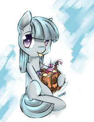 Size: 662x861 | Tagged: safe, artist:inkytophat, character:marble pie, candy, female, solo, tongue out