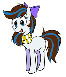 Size: 1084x1260 | Tagged: safe, artist:gintoki23, oc, oc only, oc:breezy, species:earth pony, species:pony, bow, clothing, female, hair bow, mare, scarf, solo, trans female, transgender