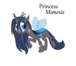 Size: 1544x1349 | Tagged: safe, artist:torusthescribe, oc, oc only, oc:mimesis, parent:queen chrysalis, parent:shining armor, parents:shining chrysalis, species:changeling, blue changeling, female, hybrid, interspecies offspring, offspring, simple background, solo, transparent background
