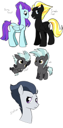 Size: 6744x13600 | Tagged: safe, artist:heyerika, character:rumble, character:thunderlane, oc, oc:sunny forecast, oc:tornado trail, species:pony, absurd resolution, baby, doodle dump, male, older, simple background, stallion, transparent background, younger