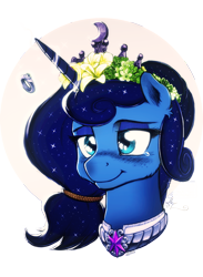 Size: 1540x2100 | Tagged: safe, artist:lunati, artist:php117, edit, character:princess luna, species:alicorn, species:pony, clothing, collaboration, color edit, colored, crying, dress, female, flower, flower in hair, implied twiluna, smiling, solo, tears of joy, wedding dress