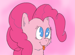 Size: 713x521 | Tagged: safe, artist:nuxersopus, character:pinkie pie, species:earth pony, species:pony, :t, blep, bust, cheek fluff, chin fluff, cross-eyed, cute, diapinkes, ear fluff, female, fluffy, gradient background, mare, pink background, portrait, silly, simple background, smiling, solo, tongue out