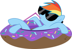 Size: 1082x739 | Tagged: dead source, safe, artist:missbeigepony, character:rainbow dash, species:pegasus, species:pony, episode:pinkie pride, g4, my little pony: friendship is magic, donut, female, floaty, food, inner tube, simple background, solo, straw, sunglasses, transparent background, vector