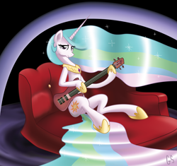 Size: 8333x7821 | Tagged: safe, artist:midwestbrony, character:princess celestia, species:alicorn, species:pony, absurd resolution, bass guitar, female, guitar, mare, musical instrument, sitting, solo, vector