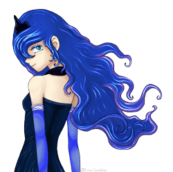 Size: 1098x1089 | Tagged: dead source, safe, artist:lova-gardelius, character:princess luna, species:human, clothing, female, gloves, humanized, long gloves, looking back, rear view, simple background, solo, transparent background