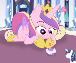 Size: 1700x1398 | Tagged: safe, artist:final7darkness, character:princess cadance, character:princess flurry heart, character:shining armor, species:alicorn, species:pony, species:unicorn, giant pony, giantess, heart, macro, mother and daughter, mother's day, starry eyes, wingding eyes