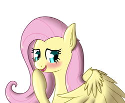 Size: 1852x1520 | Tagged: safe, artist:zogzor, character:fluttershy, species:pegasus, species:pony, blushing, bust, covering mouth, cute, female, looking away, looking down, mare, portrait, raised hoof, shyabetes, simple background, smiling, solo, white background