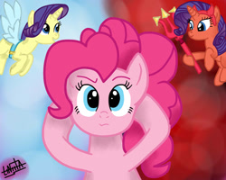 Size: 1280x1024 | Tagged: safe, artist:liniitadash23, character:pinkie pie, character:rarity, species:earth pony, species:pony, episode:the saddle row review, g4, my little pony: friendship is magic, angel rarity, devil rarity, female, mare, scene interpretation, shoulder angel, shoulder devil