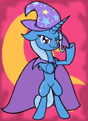 Size: 2913x4000 | Tagged: safe, artist:enzomersimpsons, character:trixie, species:pony, abstract background, bipedal, cape, clothing, cutie mark background, female, hat, solo, the great and powerful, trixie's cape, trixie's hat