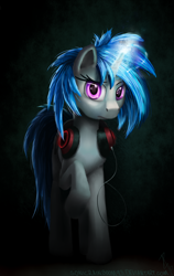 Size: 600x950 | Tagged: dead source, safe, artist:sonicrainboom93, character:dj pon-3, character:vinyl scratch, female, glowing horn, headphones, solo