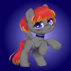 Size: 3000x3000 | Tagged: safe, artist:vitalspark, base used, oc, oc only, oc:arian blaze, species:pegasus, species:pony, chibi, collar, heart eyes, pet play, solo, tongue out, wingding eyes