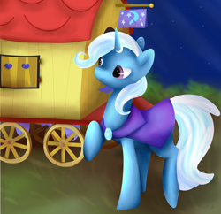 Size: 3000x2900 | Tagged: safe, artist:hirundoarvensis, character:trixie, species:pony, cape, clothing, female, high res, raised hoof, solo, trixie's cape, trixie's wagon