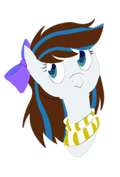 Size: 729x1080 | Tagged: safe, artist:gintoki23, oc, oc only, oc:breezy, species:earth pony, species:pony, bow, clothing, female, hair bow, mare, scarf, simple background, solo, trans female, transgender, transparent background