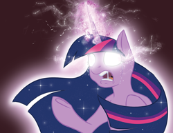 Size: 1294x1000 | Tagged: safe, artist:scherzo, character:twilight sparkle, character:twilight sparkle (alicorn), species:alicorn, species:pony, female, galaxy mane, glowing eyes, glowing horn, magic overload, solo