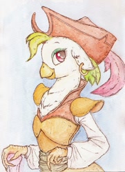 Size: 578x800 | Tagged: safe, artist:daisymane, character:captain celaeno, species:anthro, my little pony: the movie (2017), clothing, female, hat, pirate, pirate hat, solo, traditional art