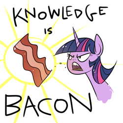 Size: 600x600 | Tagged: safe, artist:nastylady, character:twilight sparkle, bacon, female, meme, solo, text