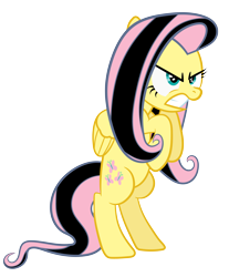 Size: 8289x10000 | Tagged: safe, artist:proenix, character:fluttershy, absurd resolution, alternate hair color, angry, emoshy, female, rearing, simple background, solo, transparent background, vector