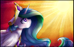 Size: 3500x2208 | Tagged: safe, artist:cloud-drawings, character:princess celestia, species:alicorn, species:pony, female, looking up, mare, profile, solo, sun