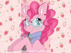 Size: 1400x1050 | Tagged: safe, artist:yashathebasher, character:pinkie pie, species:pony, cheek fluff, clothing, coffee, ear fluff, female, glasses, hipster, scarf, solo