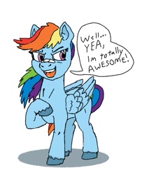 Size: 857x1054 | Tagged: safe, artist:charlemage, artist:jimmyjamno1, character:rainbow dash, species:pegasus, species:pony, awesome, dialogue, ear fluff, faec, female, simple background, smug, smugdash, solo, speech bubble, unshorn fetlocks, white background