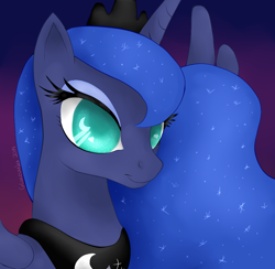 Size: 836x817 | Tagged: safe, artist:agletka, character:princess luna, species:alicorn, species:pony, colored pupils, female, gradient background, heart eyes, smiling, solo, twilight (astronomy), wingding eyes