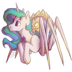 Size: 1358x1347 | Tagged: safe, artist:ebonytails, character:princess celestia, female, looking at something, looking away, monster pony, multiple eyes, original species, simple background, solo, species swap, spiderlestia, spiderpony, transparent background