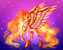 Size: 5000x4000 | Tagged: safe, artist:micky-ann, character:daybreaker, character:princess celestia, species:alicorn, species:pony, episode:a royal problem, g4, my little pony: friendship is magic, absurd resolution, big wings, evil grin, female, grin, helmet, mare, raised hoof, smiling, solo, spread wings, wings