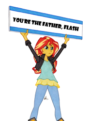 Size: 950x1278 | Tagged: safe, artist:manly man, edit, character:sunset shimmer, my little pony:equestria girls, exploitable meme, female, implied flashimmer, implied pregnancy, implied shipping, implied straight, meme, sign, solo, sunset's board