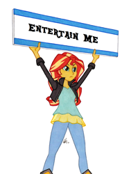 Size: 950x1278 | Tagged: safe, artist:manly man, edit, character:sunset shimmer, my little pony:equestria girls, exploitable meme, female, meme, pun, sign, simple background, solo, sunset's board, white background