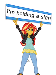 Size: 950x1278 | Tagged: safe, artist:manly man, edit, character:sunset shimmer, my little pony:equestria girls, captain obvious, colored pencil drawing, exploitable meme, female, meme, protest, sign, simple background, solo, sunset's board, traditional art, truth, white background