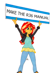 Size: 761x1024 | Tagged: safe, artist:manly man, edit, character:sunset shimmer, my little pony:equestria girls, car, exploitable meme, female, meme, nissan, nissan gt-r, sign, simple background, solo, sunset's board, white background