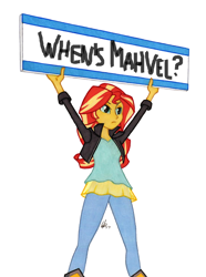Size: 950x1278 | Tagged: safe, artist:manly man, edit, character:sunset shimmer, my little pony:equestria girls, exploitable meme, female, marvel comics, meme, sign, solo, sunset's board, two best friends play