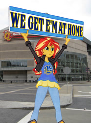 Size: 950x1278 | Tagged: safe, artist:manly man, edit, character:sunset shimmer, my little pony:equestria girls, basketball, cleveland cavaliers, exploitable meme, female, golden state warriors, meme, nba, nba finals, sign, solo, sunset's board, traditional art