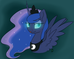 Size: 1280x1024 | Tagged: safe, artist:stormer, character:nightmare moon, character:princess luna, species:alicorn, species:pony, blep, curved horn, glowing eyes, gradient background, mlem, nightmare mlem, tongue out