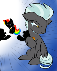 Size: 1759x2182 | Tagged: safe, artist:heyerika, character:rainbow dash, character:thunderlane, species:pony, colt, crying, jealous, male, silhouette, younger