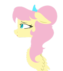Size: 638x714 | Tagged: safe, artist:okimichan, character:fluttershy, species:pegasus, species:pony, alternate hairstyle, bust, diadem, female, flat colors, floppy ears, i know those eyes, looking at something, mare, portrait, profile, simple background, solo, this man is dead, transparent background