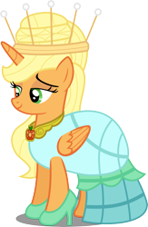 Size: 5975x9139 | Tagged: safe, artist:atomicmillennial, character:applejack, species:alicorn, species:pony, absurd resolution, alicornified, alternate hairstyle, applecorn, applejewel, clothing, dress, element of honesty, female, high heels, mare, princess applejack, race swap, simple background, solo, transparent background, vector