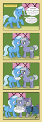 Size: 2318x6683 | Tagged: safe, artist:pony4koma, character:limestone pie, character:maud pie, character:trixie, species:earth pony, species:pony, species:unicorn, episode:rock solid friendship, g4, my little pony: friendship is magic, absurd resolution, angry, bad end, best friends, boop, comic, dialogue, eyes closed, fixing, happy, looking at each other, nose wrinkle, noseboop, open mouth, problem solved, rock farm, smiling, sweat