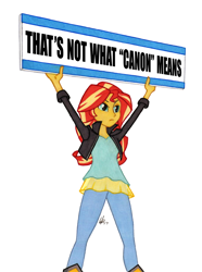Size: 950x1278 | Tagged: safe, artist:manly man, edit, character:sunset shimmer, my little pony:equestria girls, colored pencil drawing, exploitable meme, female, meme, protest, sign, simple background, solo, sunset's board, traditional art, white background