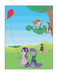 Size: 1280x1621 | Tagged: safe, artist:gintoki23, character:boulder, character:fluttershy, character:maud pie, character:rainbow dash, character:starlight glimmer, species:pony, species:rabbit, episode:rock solid friendship, g4, my little pony: friendship is magic, bear, kite, kite flying, picnic, rock, squirrel, that pony sure does love kites, that pony sure does love rocks, tree