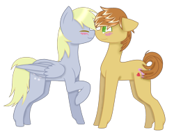 Size: 2456x1960 | Tagged: safe, artist:otakuchicky1, character:derpy hooves, character:feather bangs, species:earth pony, species:pegasus, species:pony, episode:hard to say anything, g4, my little pony: friendship is magic, blushing, crack shipping, derpybangs, eyes closed, female, male, mare, shipping, stallion, straight