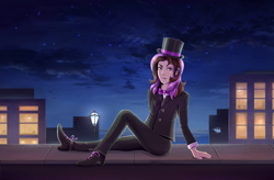 Size: 2993x1964 | Tagged: safe, artist:thebowtieone, oc, oc only, oc:bowtie, species:human, bow tie, clothing, hat, humanized, night, solo, suit, top hat