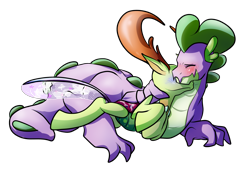Size: 3058x2113 | Tagged: safe, artist:heyerika, character:spike, character:thorax, species:changeling, species:dragon, species:reformed changeling, ship:thoraxspike, blushing, cuddling, gay, male, older, older spike, shipping, simple background, transparent background
