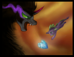 Size: 1774x1360 | Tagged: safe, artist:dawnmistpony, character:king sombra, character:spike, species:umbrum, episode:the crystal empire, g4, my little pony: friendship is magic, crystal heart, spike vs sombra